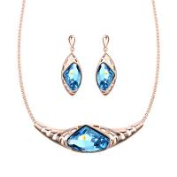 Zinc Alloy Jewelry Set, earring & necklace, with Crystal, with 2.16lnch extender chain, gold color plated, serpentine chain & for woman & faceted  Approx 16.5 Inch 