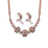 Cubic Zirconia Zinc Alloy Jewelry Sets, earring & necklace, with 2.5lnch extender chain, rose gold color plated, mesh chain & micro pave cubic zirconia & for woman & hollow, 63mm Approx 16.1 Inch 
