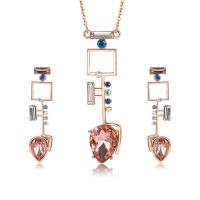 Zinc Alloy Jewelry Set, earring & necklace, with Crystal, with 1.97lnch extender chain, rose gold color plated, oval chain & micro pave cubic zirconia & for woman & faceted  Approx 15.7 Inch 