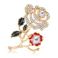 Zinc Alloy Brooch, with ABS Plastic Pearl, Flower, gold color plated, for woman & enamel & with rhinestone, lead & cadmium free 