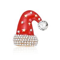Zinc Alloy Brooch, Christmas Hat, gold color plated, Christmas jewelry & for woman & enamel & with rhinestone, lead & cadmium free 