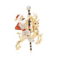 Zinc Alloy Brooch, Santa Claus, gold color plated, Christmas jewelry & for woman & enamel & with rhinestone, lead & cadmium free 