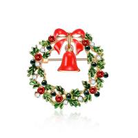 Zinc Alloy Brooch, Christmas Wreath, gold color plated, Christmas jewelry & for woman & enamel & with rhinestone, lead & cadmium free 