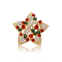 Zinc Alloy Brooch, Star, gold color plated, Christmas jewelry & for woman & with rhinestone, lead & cadmium free 