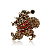 Zinc Alloy Brooch, Santa Claus, antique gold color plated, Christmas jewelry & for woman & with rhinestone, lead & cadmium free 