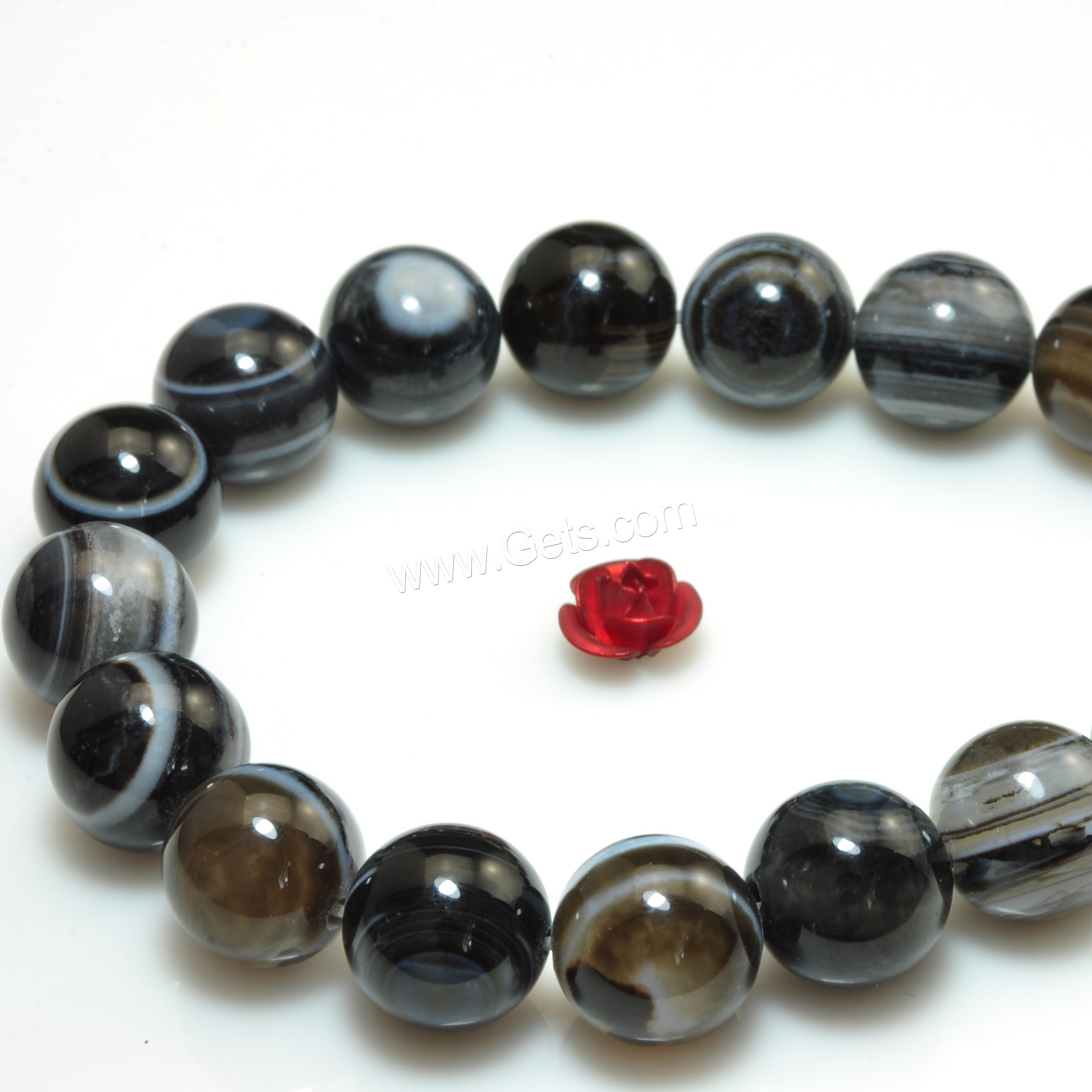 Natürliche Streifen Achat Perlen, rund, verschiedene Größen vorhanden, Bohrung:ca. 1mm, Länge:ca. 14.6 ZollInch, verkauft von Strang