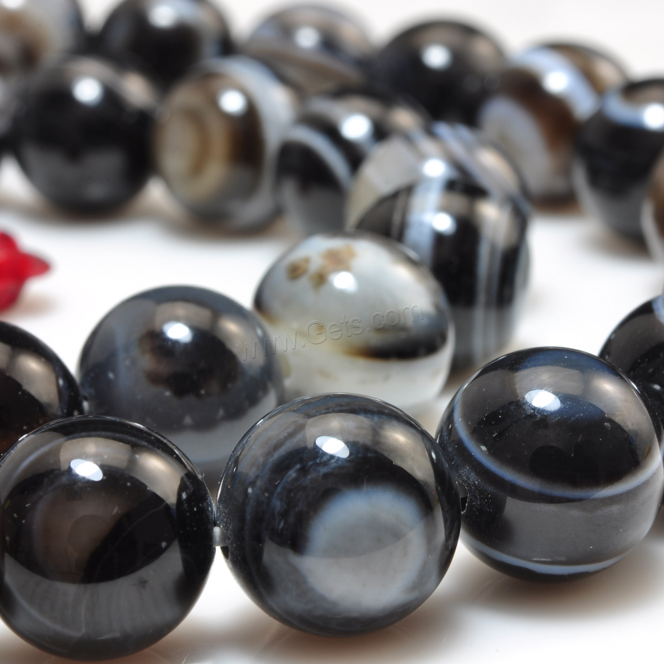 Natürliche Streifen Achat Perlen, rund, verschiedene Größen vorhanden, Bohrung:ca. 1mm, Länge:ca. 14.6 ZollInch, verkauft von Strang