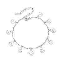 Stainless Steel Anklets Jewelry, 316L Stainless Steel, with 2inch extender chain, Smiling Face, bar chain & for woman, original color Approx 7.4 Inch 