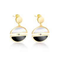 316L Stainless Steel Drop Earring, with Black Shell & White Shell, plated, for woman & with rhinestone 