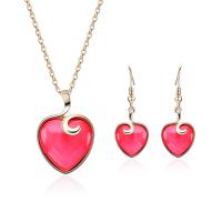 Zinc Alloy Jewelry Set, earring & necklace, with Cats Eye, with 2.5lnch extender chain, Heart, gold color plated, oval chain & for woman  Approx 17.1 Inch 