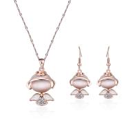 Zinc Alloy Jewelry Set, earring & necklace, with Cats Eye, with 2.5lnch extender chain, Angel, rose gold color plated, bar chain & micro pave cubic zirconia & for woman  Approx 18.3 Inch 