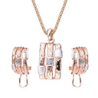 Rhinestone Zinc Alloy Jewelry Set, earring & necklace, with 1.25lnch extender chain, Rectangle, rose gold color plated, lantern chain & for woman & enamel & with rhinestone  Approx 15.7 Inch 