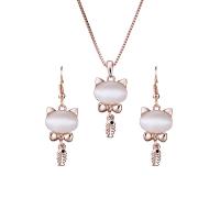 Zinc Alloy Jewelry Set, earring & necklace, with Cats Eye, with 2.16lnch extender chain, rose gold color plated, box chain & for woman  Approx 15.3 Inch 