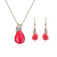 Zinc Alloy Jewelry Set, earring & necklace, with Cats Eye, with 1.9lnch extender chain, gold color plated, oval chain & micro pave cubic zirconia & for woman  Approx 17.9 Inch 