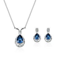 Zinc Alloy Jewelry Set, earring & necklace, with Crystal, with 2.5lnch extender chain, Teardrop, silver color plated, bar chain & micro pave cubic zirconia & for woman & faceted & hollow  Approx 17.3 Inch 