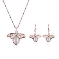 Zinc Alloy Jewelry Set, earring & necklace, with Cats Eye, with 2.5lnch extender chain, Butterfly, rose gold color plated, box chain & micro pave cubic zirconia & for woman & hollow  Approx 15.9 Inch 