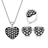 Cubic Zirconia Zinc Alloy Jewelry Sets, Stud Earring & finger ring & necklace, with 2.5lnch extender chain, Heart, silver color plated, rope chain & micro pave cubic zirconia & for woman & enamel   US Ring .5-8 Approx 18.3 Inch 
