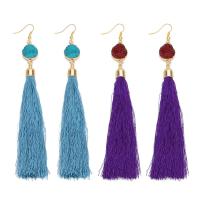 Polyester Tassel Earring, with Resin, iron earring hook, gold color plated, for woman, original color 