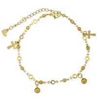 Stainless Steel Charm Bracelet, with 2Inch extender chain, Cross, gold color plated, for woman   Approx 8 Inch 