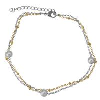 Stainless Steel Bracelet, with Glass Pearl, with 2Inch extender chain, plated, oval chain & for woman &  Approx 8 Inch 