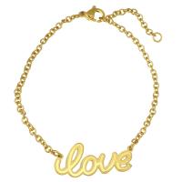 Stainless Steel Chain Bracelets, with 2Inch extender chain, Letter, word love, gold color plated, oval chain & for woman  Approx 6 Inch 