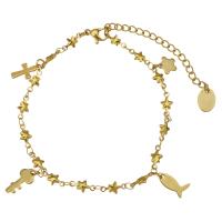 Stainless Steel Charm Bracelet, with 2.5Inch extender chain, gold color plated, for woman  Approx 7.5 Inch 