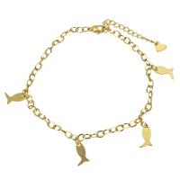 Stainless Steel Charm Bracelet, with 2Inch extender chain, Fish, gold color plated, oval chain & for woman  Approx 8 Inch 