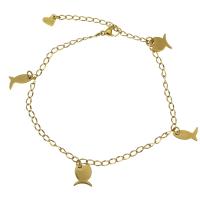 Stainless Steel Charm Bracelet, with 2Inch extender chain, Fish, gold color plated, twist oval chain & for woman  Approx 8 Inch 