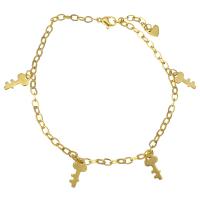 Stainless Steel Charm Bracelet, with 2Inch extender chain, Key, gold color plated, oval chain & for woman  Approx 8 Inch 