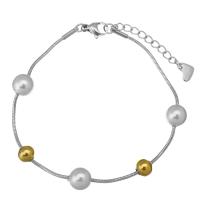 Stainless Steel Bracelet, with Glass Pearl, with 1.5Inch extender chain, plated, snake chain & for woman  1mm Approx 7 Inch 