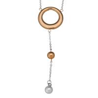 Stainless Steel Necklace, with Glass Pearl, with 2.5Inch extender chain, plated, oval chain & for woman 75mm, 1.5mm Approx 16.5 Inch 
