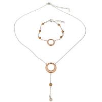 Stainless Steel Jewelry Set, bracelet & necklace, with Glass Pearl, with 2Inch, 1Inch extender chain, plated, oval chain & for woman 75mm, 1.5mm  Approx 17 Inch, Approx  7 Inch 
