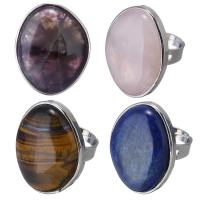 Gemstone Brass Finger Ring, with Gemstone, Flat Oval, silver color plated & Unisex US Ring 