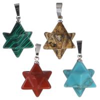 Gemstone Brass Pendants, with brass bail, silver color plated Approx 