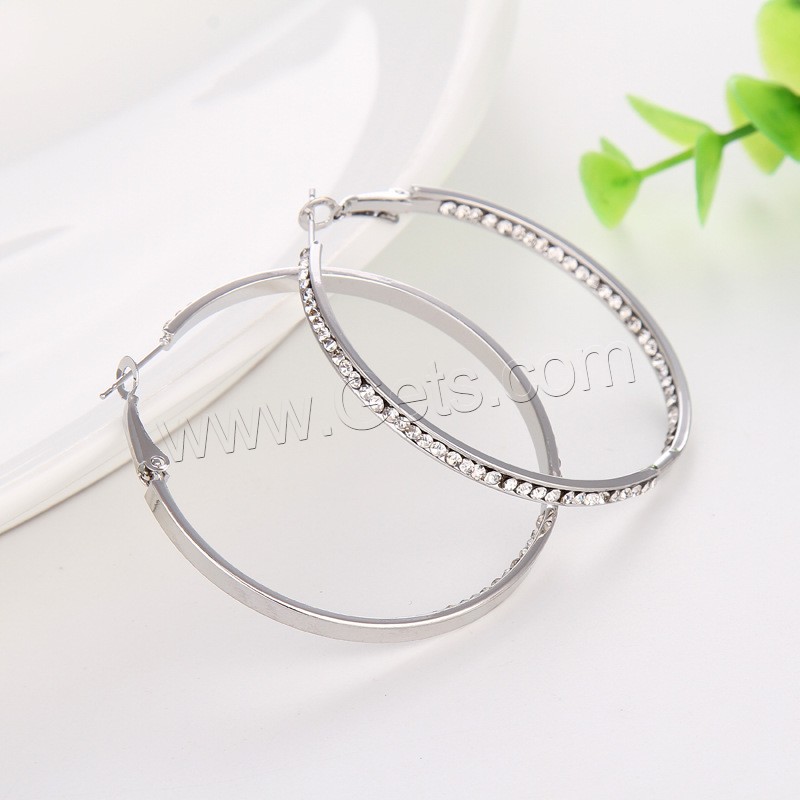 Zinc Alloy Hoop Earring, silver color plated, different size for choice & micro pave rhinestone & for woman, Sold By Pair