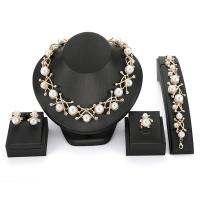 Zinc Alloy Jewelry Set, finger ring & bracelet & earring & necklace, with Plastic Pearl, with 1.97lnch extender chain, gold color plated, for woman & with rhinestone  US Ring .5-8 Approx 7.3 Inch, Approx  16.5 Inch 