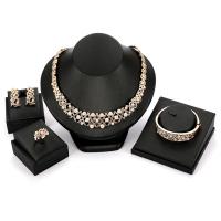 Zinc Alloy Jewelry Set, Stud Earring & collar & bangle & finger ring, with Plastic Pearl, gold color plated, for woman & with rhinestone & hollow   Inner Approx 140mm, 60mm, US Ring .5-8 
