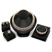 Rhinestone Zinc Alloy Jewelry Set, Stud Earring & collar & bangle & finger ring, gold color plated, for woman & with rhinestone   Inner Approx 135mm, 60mm, US Ring .5-8 