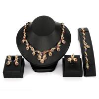 Rhinestone Zinc Alloy Jewelry Set, finger ring & bracelet & earring & necklace, gold color plated, for woman & with rhinestone 37mm  US Ring .5-8 Approx 6.7 Inch, Approx  17.7 Inch 