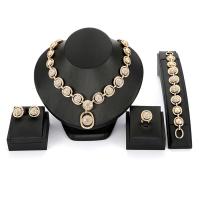 Rhinestone Zinc Alloy Jewelry Set, Stud Earring & finger ring & bracelet & necklace, gold color plated, for woman & with rhinestone 18mm US Ring .5-8 Approx 7.7 Inch, Approx  17.3 Inch 