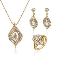 Rhinestone Zinc Alloy Jewelry Set, finger ring & earring & necklace, with 2.96lnch extender chain, gold color plated, box chain & for woman & with rhinestone   US Ring .5 Approx 15.7 Inch 