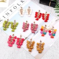 Zinc Alloy Drop Earring, with Cloth, Flower, rose gold color plated, for woman 50mm 