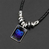 PU Leather Necklace, with Paper & Glass & Zinc Alloy, silver color plated, Zodiac symbols jewelry & time gem jewelry & for man Approx 19.6 Inch 