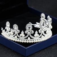 Bridal Tiaras, Zinc Alloy, with ABS Plastic Pearl, silver color plated, for bridal & with rhinestone, lead & cadmium free 