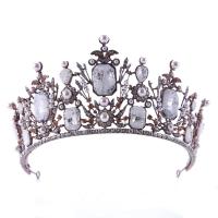 Bridal Tiaras, Zinc Alloy, with Lace, antique copper color plated, for bridal & with rhinestone, lead & cadmium free 