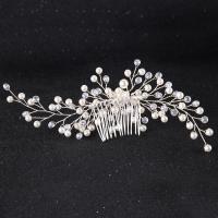 Bridal Decorative Hair Comb, Zinc Alloy, with ABS Plastic Pearl & Crystal, silver color plated, for bridal & faceted, lead & cadmium free 