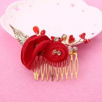 Bridal Decorative Hair Comb, Zinc Alloy, with Silk Flower & Crystal, gold color plated, for bridal & faceted & with rhinestone, lead & cadmium free 