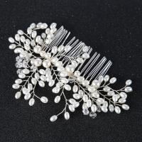 Braut Dekoratives Haarkämmchen, Zinklegierung, mit ABS-Kunststoff-Perlen & Kristall, silberfarben plattiert, für Braut & facettierte, frei von Blei & Kadmium, 150x100mm, verkauft von PC