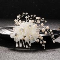Bridal Decorative Hair Comb, Zinc Alloy, with ABS Plastic Pearl & Crystal, silver color plated, for bridal & faceted & with rhinestone, lead & cadmium free 