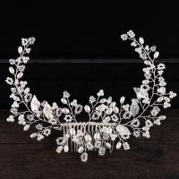 Bridal Decorative Hair Comb, Zinc Alloy, with ABS Plastic Pearl, silver color plated, for bridal, lead & cadmium free 